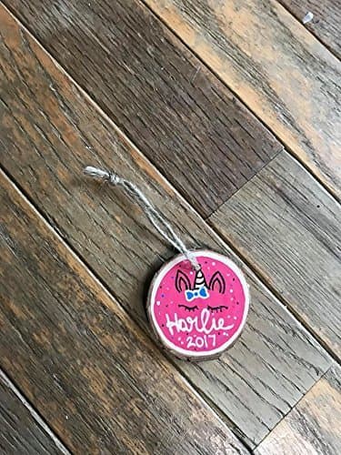 Personalized Unicorn Name wooden circle ornament Christmas eve home decor