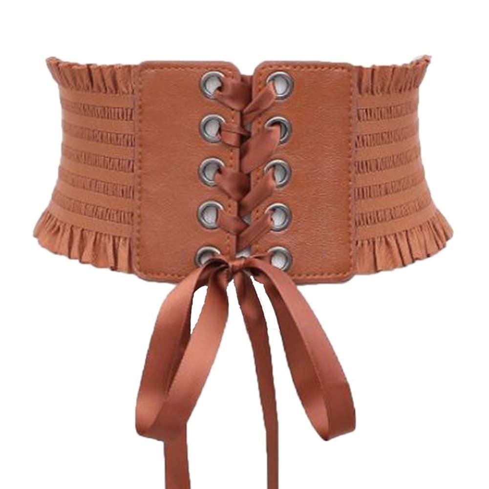 Womens Wide Elastic Lace-up Waist Belt Adjustable Leather Cinch Corset Waistband