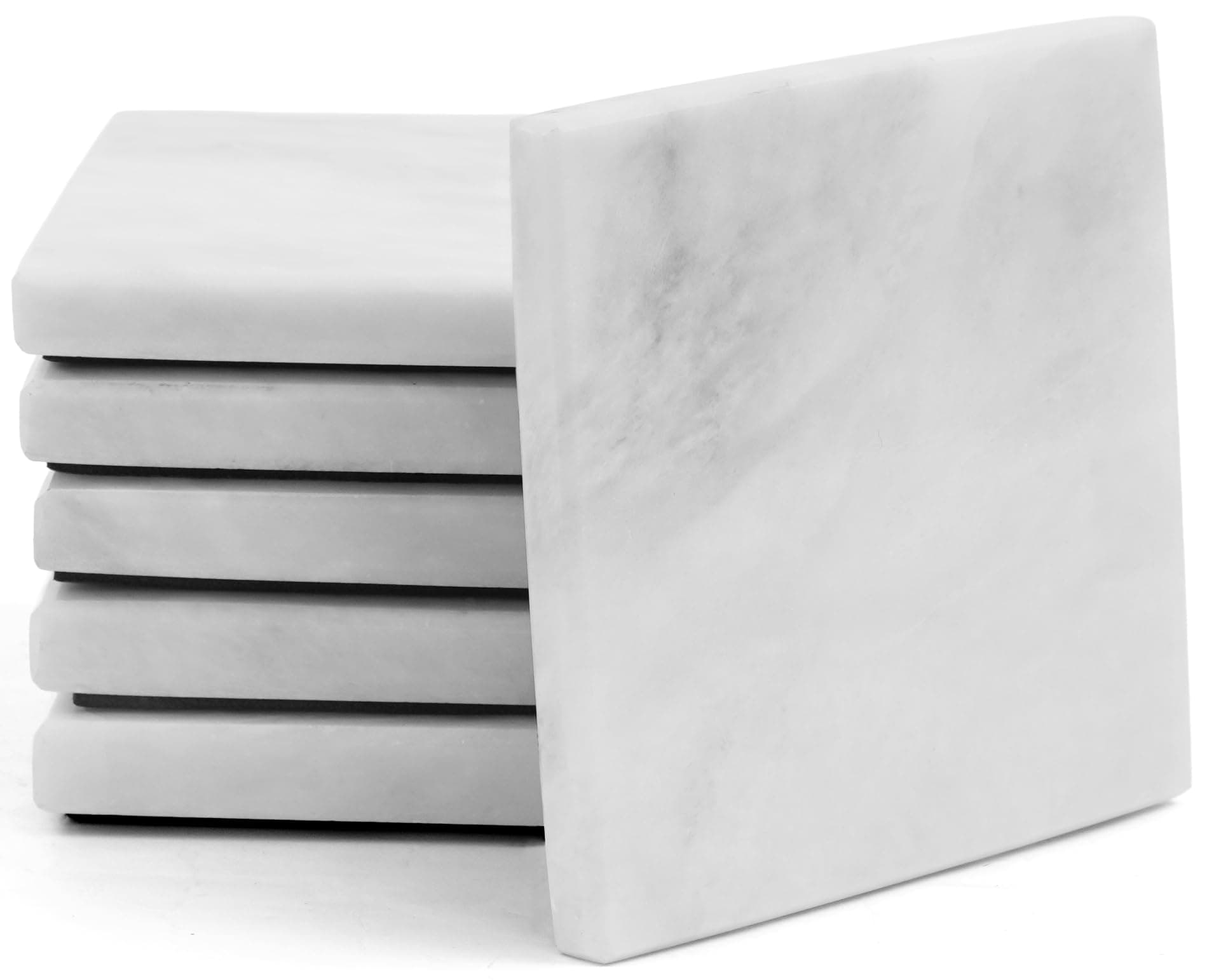 Radicaln White Marble Coasters Set of 6 Handmade 3.5" Inch Square Coasters for Drinks, Elegant Stone Coasters for Home, Office & Kitchen Décor