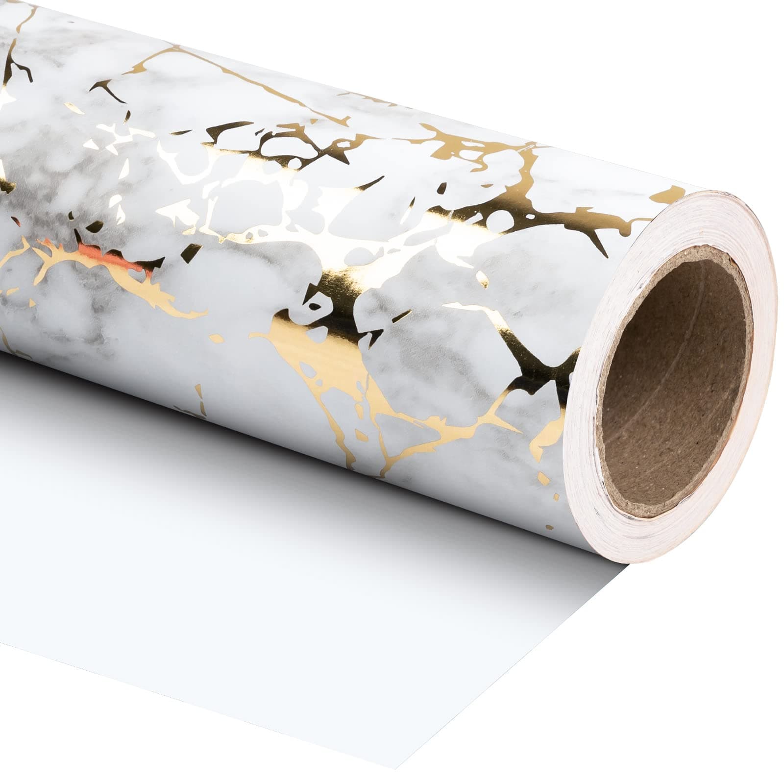 WRAPAHOLIC Wrapping Paper Roll - 24 Inch X 100 Feet Jumbo Roll White Marble with Gold Foil Design, Perfect for Birthday, Holiday, Wedding, Baby Shower and More Occasions
