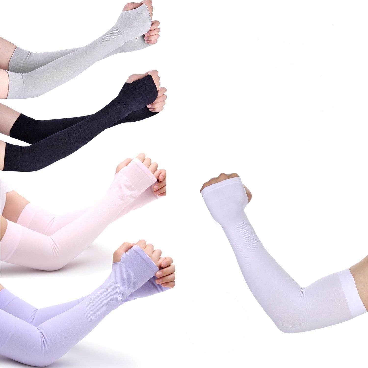 Tattoo Sleeves for Women with Thumb Holes Sun Protection Cooling Outdoor Gardening Sport Sunscreen Arm Sleeves 5 Pairs