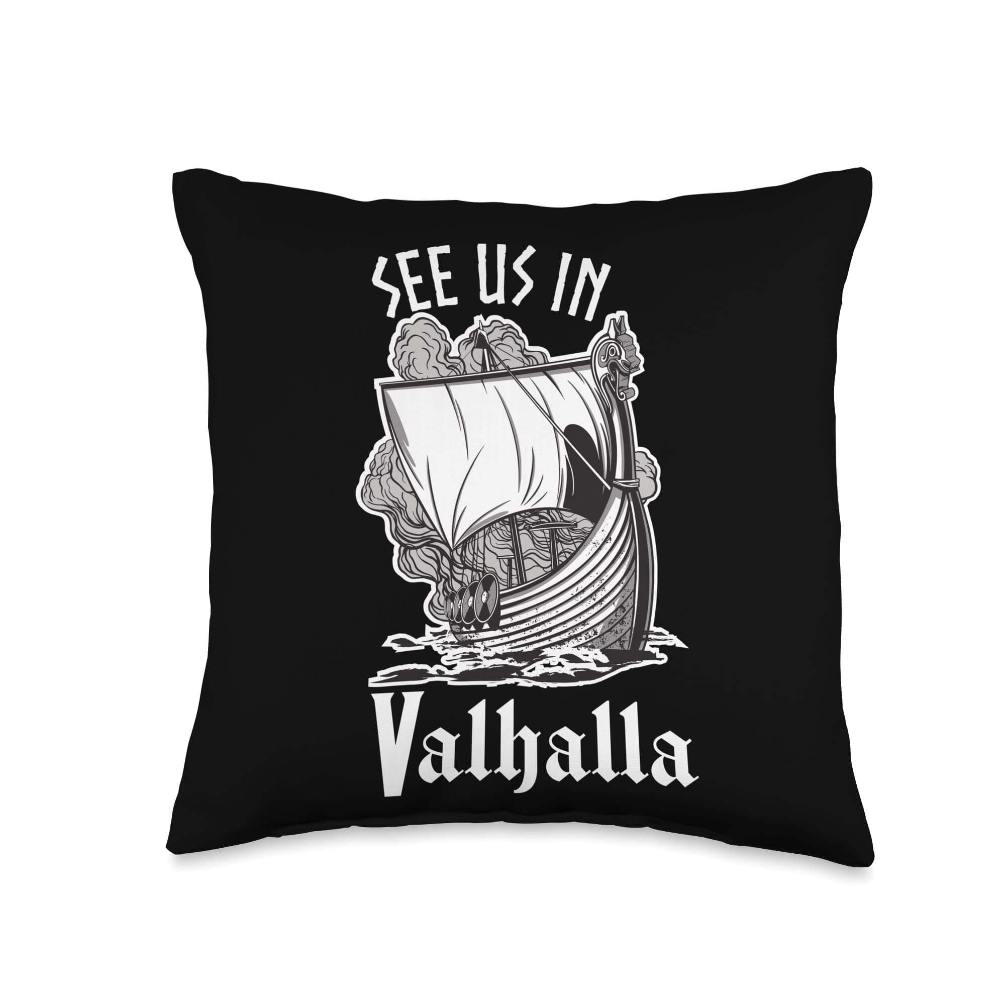 HeidenklamottenHeidenklamotten See us in Valhalla-Vikings Throw Pillow, 16x16, Multicolor