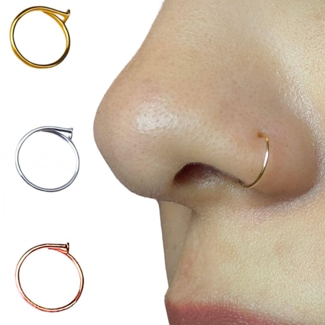 22g 6mm - 7mm 14k Gold Filled Adjustable Hoop Nose Ring - 22 Gauge 6-7MM (24g 6-7 mm, Sterling Silver)
