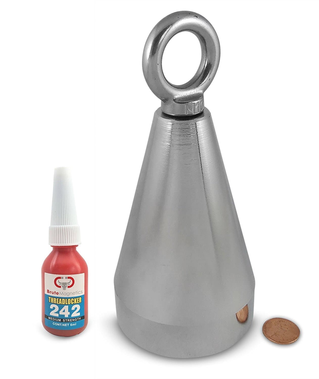Brute Magnetics Cone Fishing Magnet | 575 lbs Rare Earth Neodymium Magnet | Includes 2.95" Powerful Magnet and Threadlocker |Strong Magnets for Fishing in Lakes or Rivers