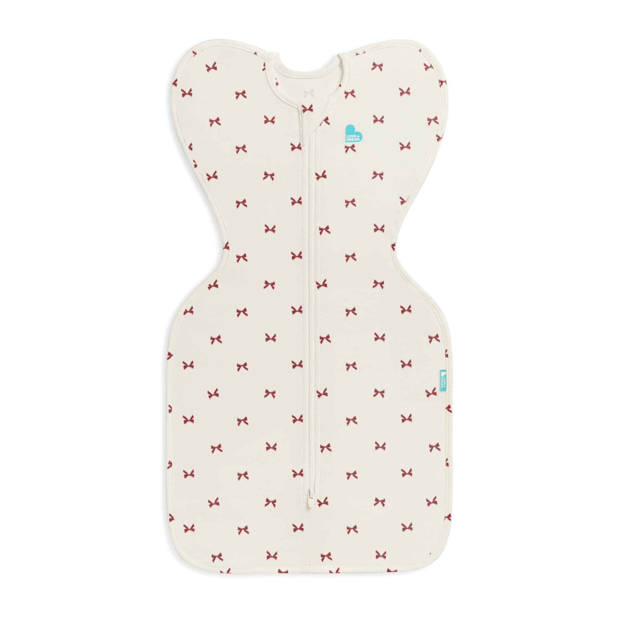 Love To Dream Swaddle UP, Baby Sleep Sack, Twin Zipper for Easy Diaper Changes, Arms UP Position, Hip-Healthy, Lightweight & Breathable, Moderates Temperatures 20–24°C, Cream Bows, Medium (3-6 Months)