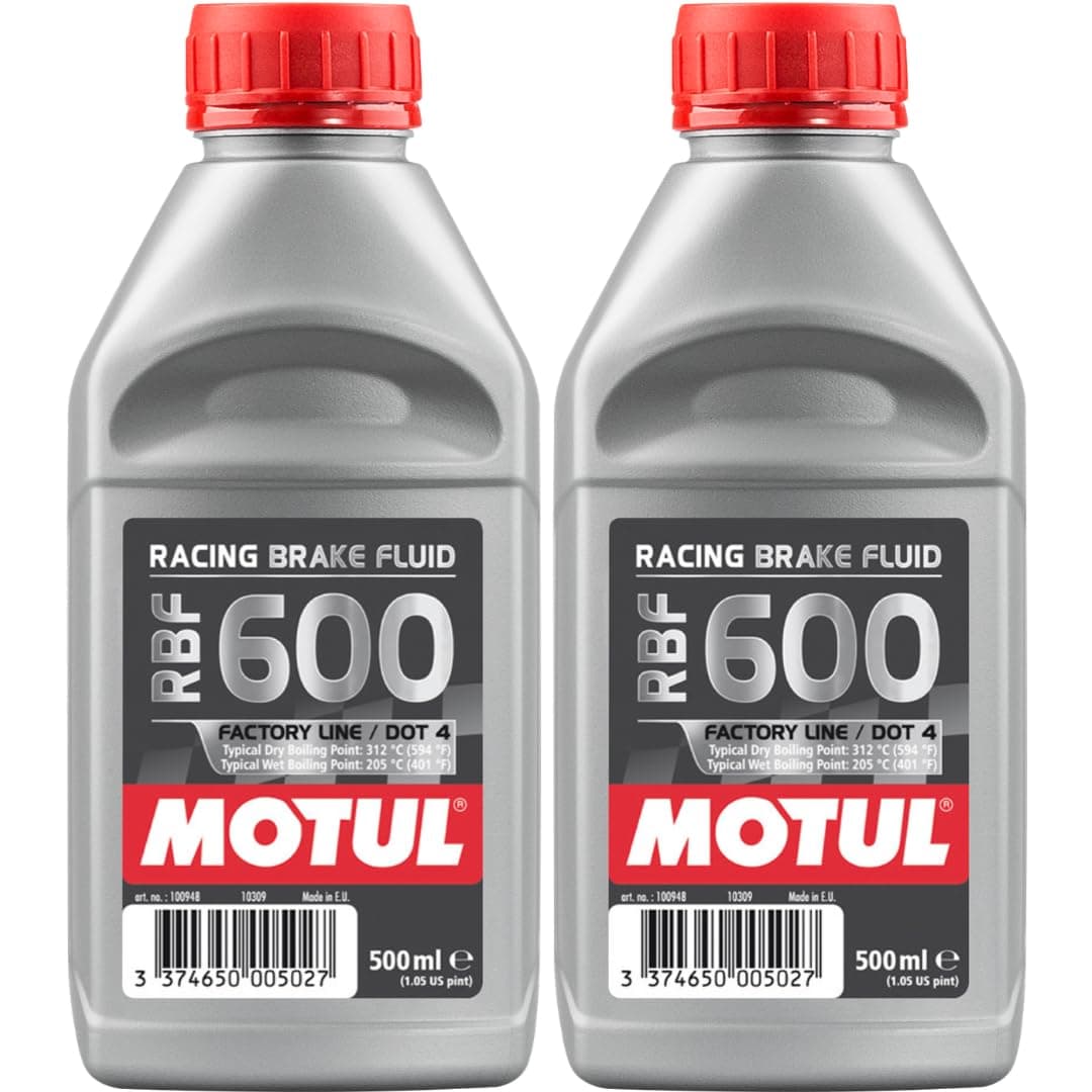 Motul RBF 600 Factory Line DOT-4 Racing Brake Fluid, High-Performance, 100% Synthetic, 500ml Bottles, 2 Pack (100949)