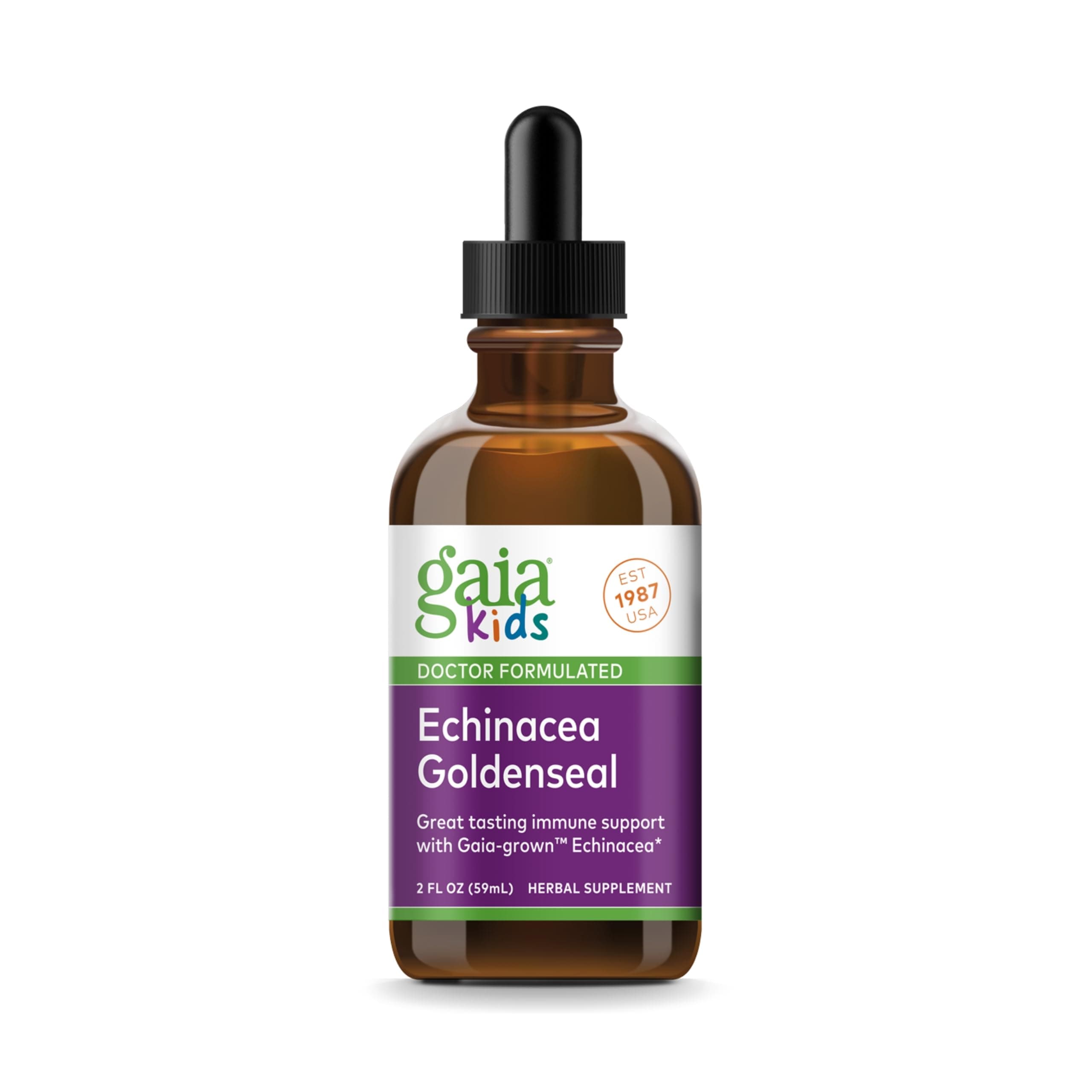 Gaia Herbs GaiaKids Echinacea Goldenseal - Immune Support Supplement for Kids - with Organic Gaia-Grown Echinacea and Goldenseal Root, a Natural Source of Berberine - 1 Fl Oz (4-Day Plus Supply)