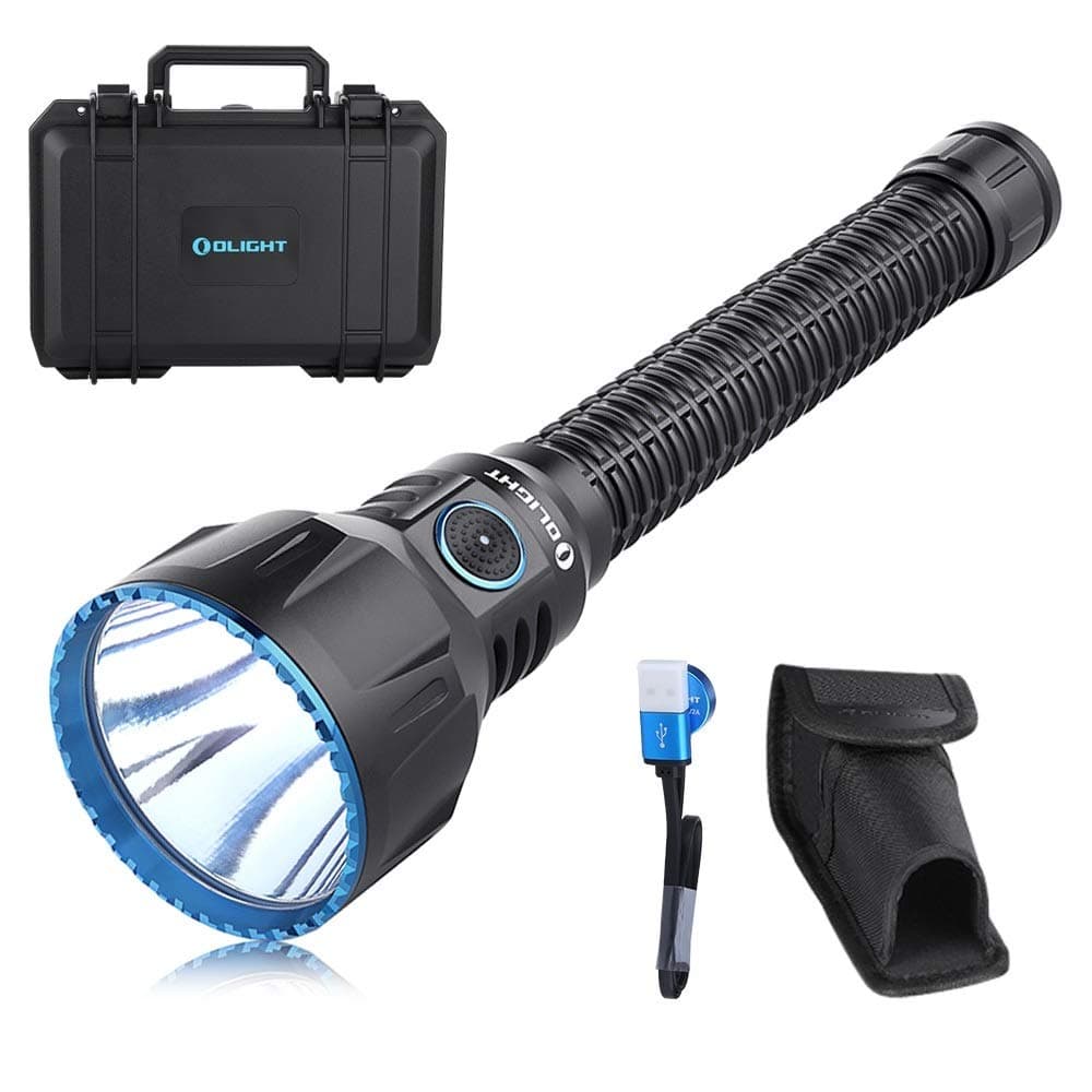 OLIGHT Javelot Turbo 1300 Lumens LED Tactical Flashlight 1300 Meters Throw, Rechargeable Dual-Switch with Built-in Battery Pack, MCC3 Charging Cable, for Hunting Search & Rescue, Black