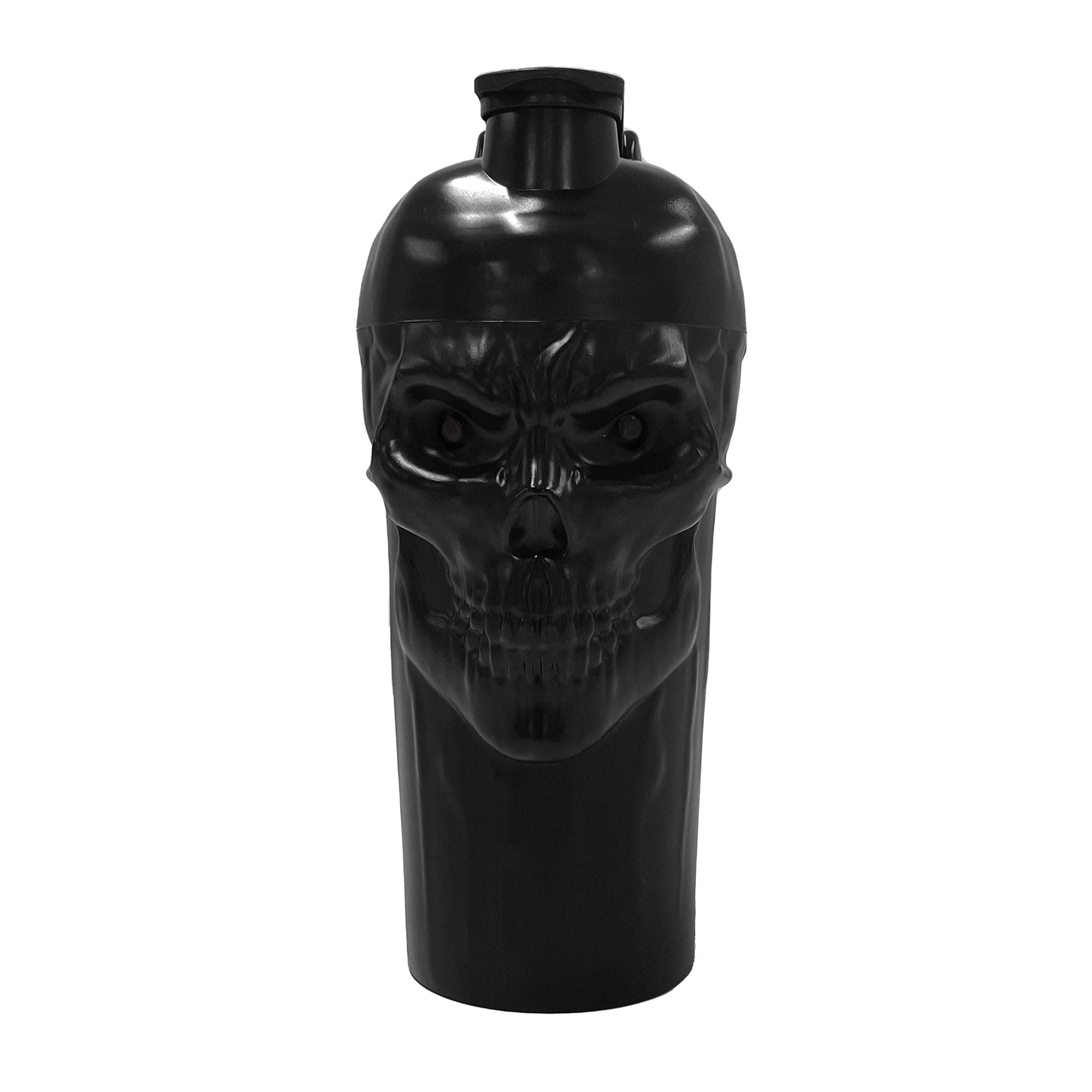 JNX SPORTS The Curse! Skull Shaker Bottle, 24-Ounce, Full Black Limited Edition, Supplement Mixer with Classic Loop Top