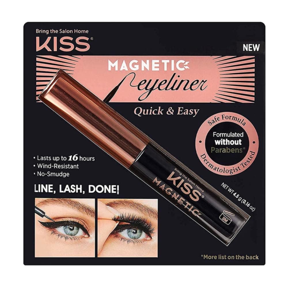 KISS Magnetic Eyeliner, Black, 0.16 Ounce, Smudge Proof, Biotin Infused, Free of Synthetic Fragrances, Dyes, Parabens, Petrochemicals, And Formaldehyde with Precision Tip Brush