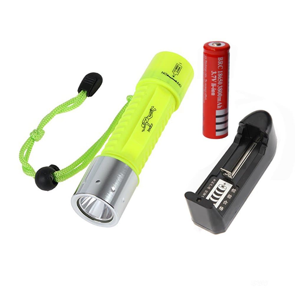 FirstRank 60M Waterproof Cree XM-L T6 LED 1200 Lumens 3 Modes Scuba Underwater Diving Submarine Swimming Light Flashlight Torch(Yellow D3A-Y2,with 1x18650 Battery and Charger)