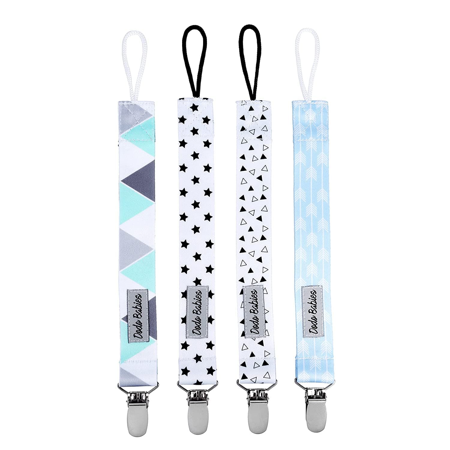 Pacifier Clip Set - Durable Cloth Binky Leash with Metal Clasp - Universal Fit & Pacifier Holder - Arrow & Star Print Paci Clip - 5-Piece Set