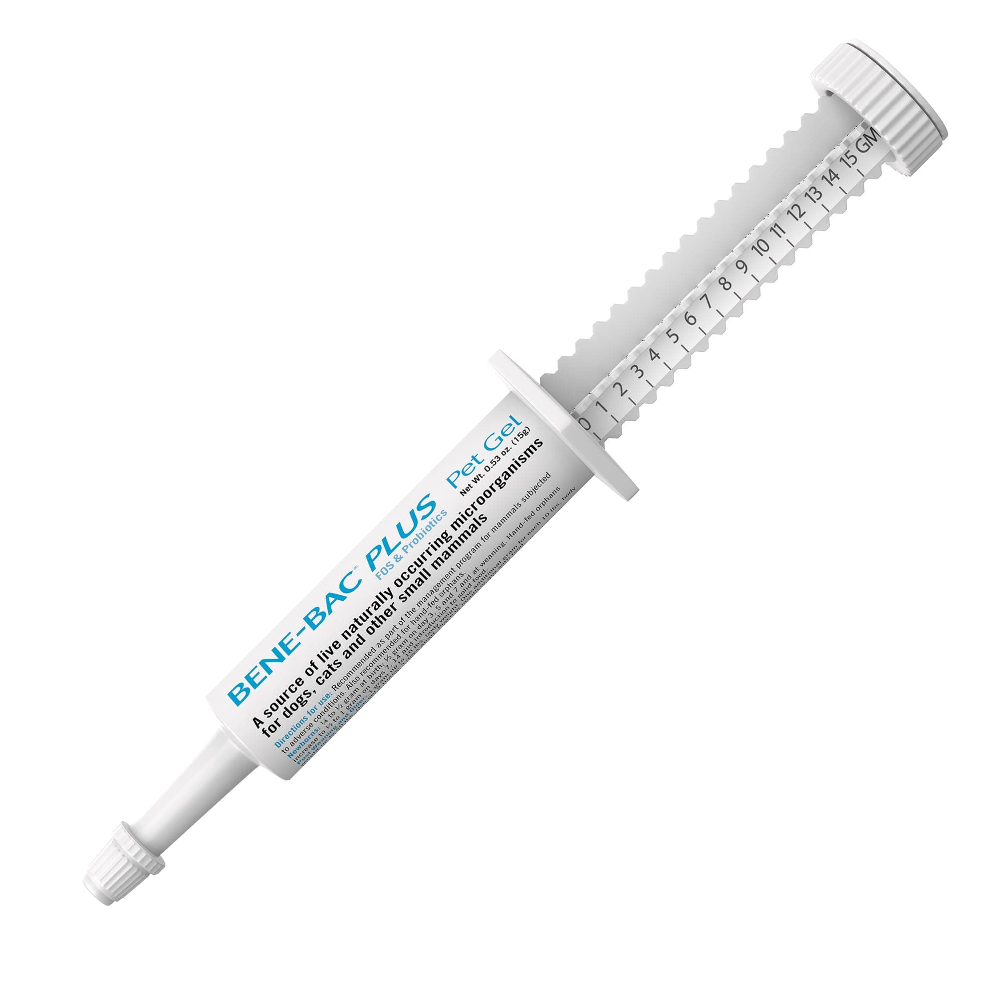 PetAg Bene-Bac Plus Pet Gel - 15 g Syringe- FOS & Probiotics for Dogs, Cats, Exotic & Wildlife Mammals (Display)