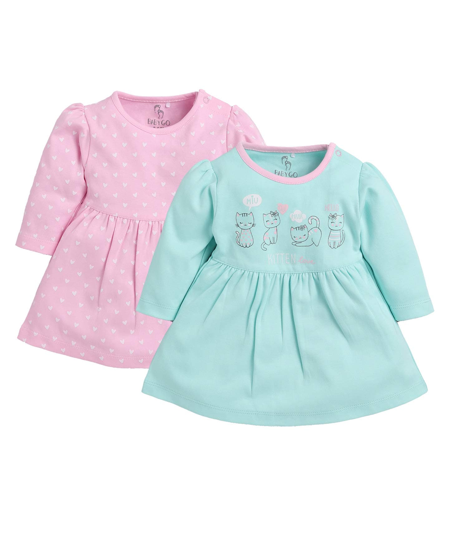 Full Sleeve Regular Round Neck A Line Frocks for Baby Girls (Pack of 2)