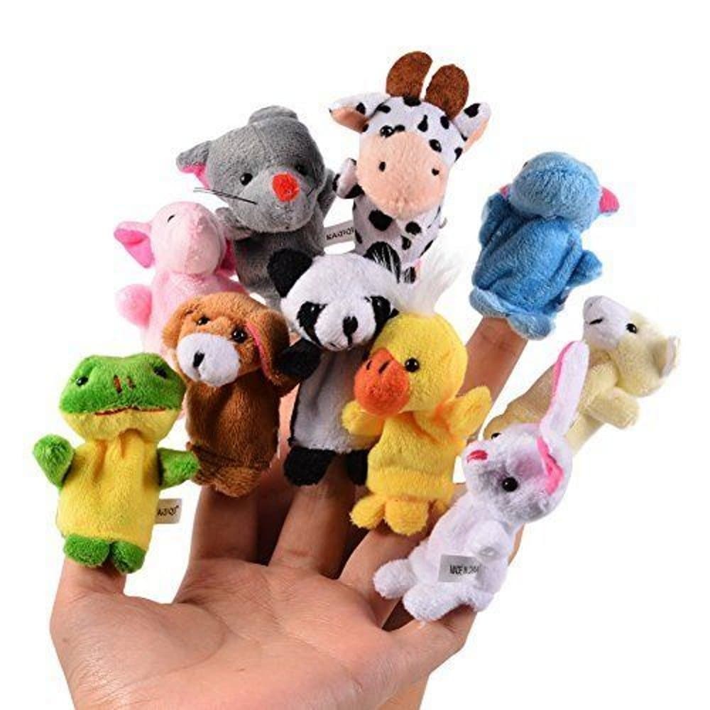10 x Small Animal Finger Puppets Plush Cartoon Hand Puppet Toy, Gift for Children Birthday Kids Party Baptism Baby Shower
