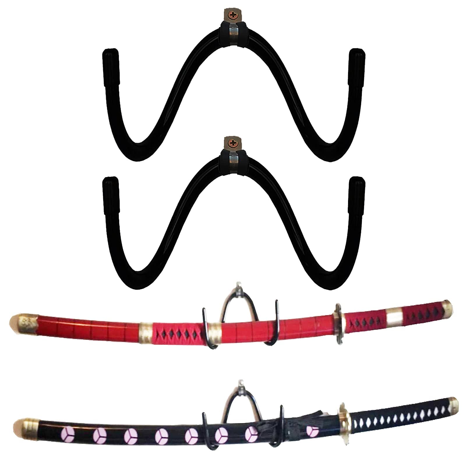 Pmsanzay Universal Sword Display Rack - Adjustable Hooks, Wall Mount, Holds 2 Swords