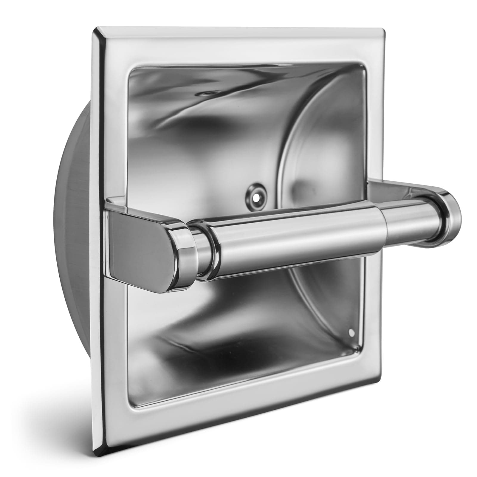 JunSun Polished Chrome Recessed Toilet Paper Holder Stainless Steel Toilet Paper Roll Holder Tissue Holder Modern Tissue Roll Dispenser Square Jumbo Mega Roll Holder - Rear Mounting Bracket Included