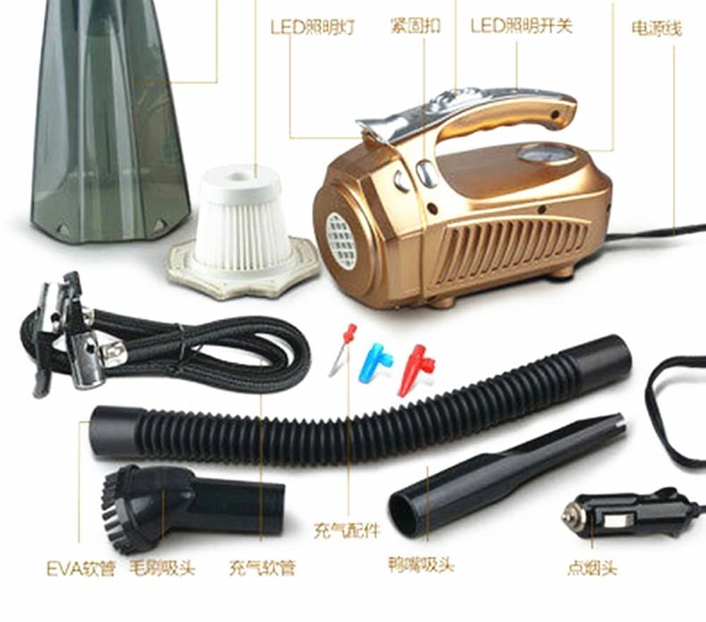 Multi-purpose Vacuum Cleaner / Lighting / Air Inflation / Pressure Testing Machine / 4 in 1 / Automotive Portable Vacuum Cleaner, Serial: Y F-8513 (Color:gold)