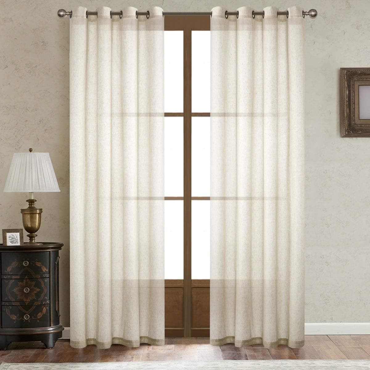 LOYOLADY Natural Linen Curtains 102 inches Long 2 Panels Set Bedroom Semi Sheer Curtains Privacy Sheer Linen Curtains for Living Room 52" W x 102" L