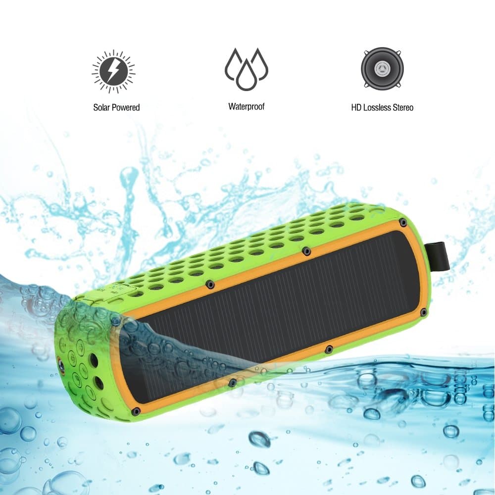 Lanmey Solar-powered Portable Wireless Bluetooth Speaker, High-Definition Sound & Superior bass, Shockproof Waterproof Silicone case for Outdoor Activity, 30 Hour Playtime, Built-in Microphone(Green)