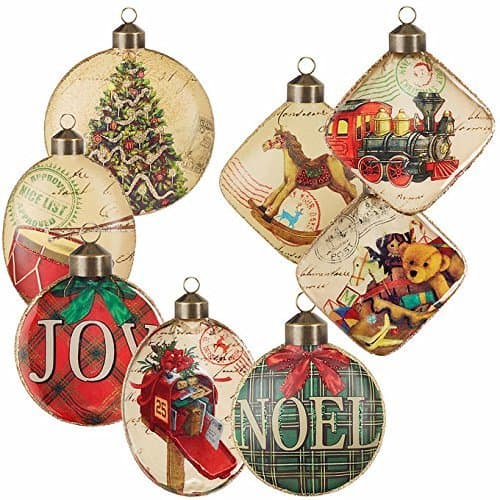 Vintage Look Flat Glass Ornaments - Set of 8