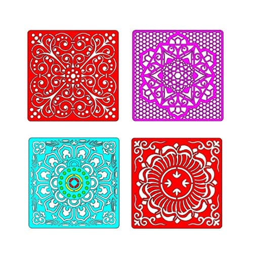 12 pcs Plastic Mandala Stencils with Multicolor pens, Painting Templates, Anti-Stress, DIY Drawing Stencils Reusable Stencils Craft 6x6 inches