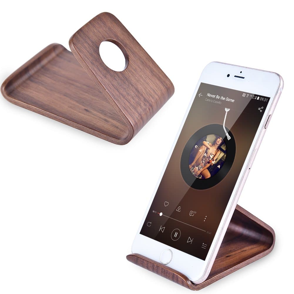 RUIHAI Eco-Friendly Wooden Cell Phone Stand,Universal Portable Handy Cell Phone Holder,Lazy Phone Holder Stand (Phone Stand Walnut)