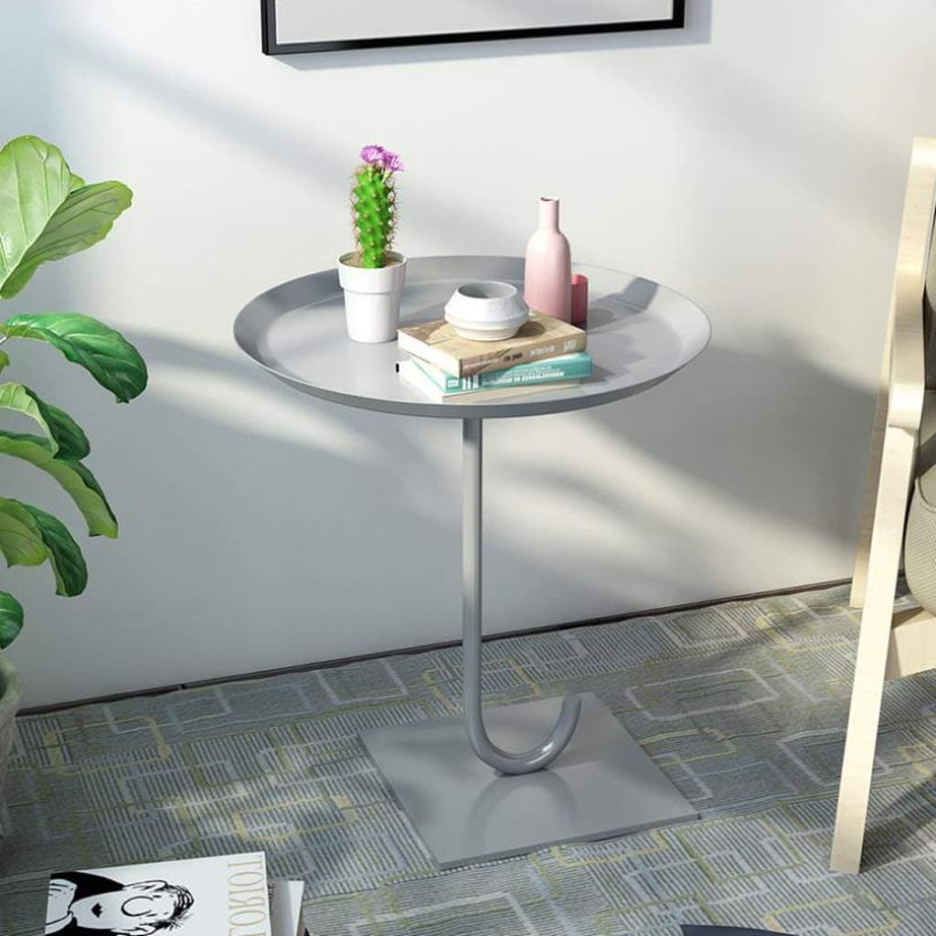 Sofa side table, Wrought Iron Umbrella Casual Negotiation Coffee Table Living Room Sofa Side Round Multi-function (Color : Gray, Size : 37CM)