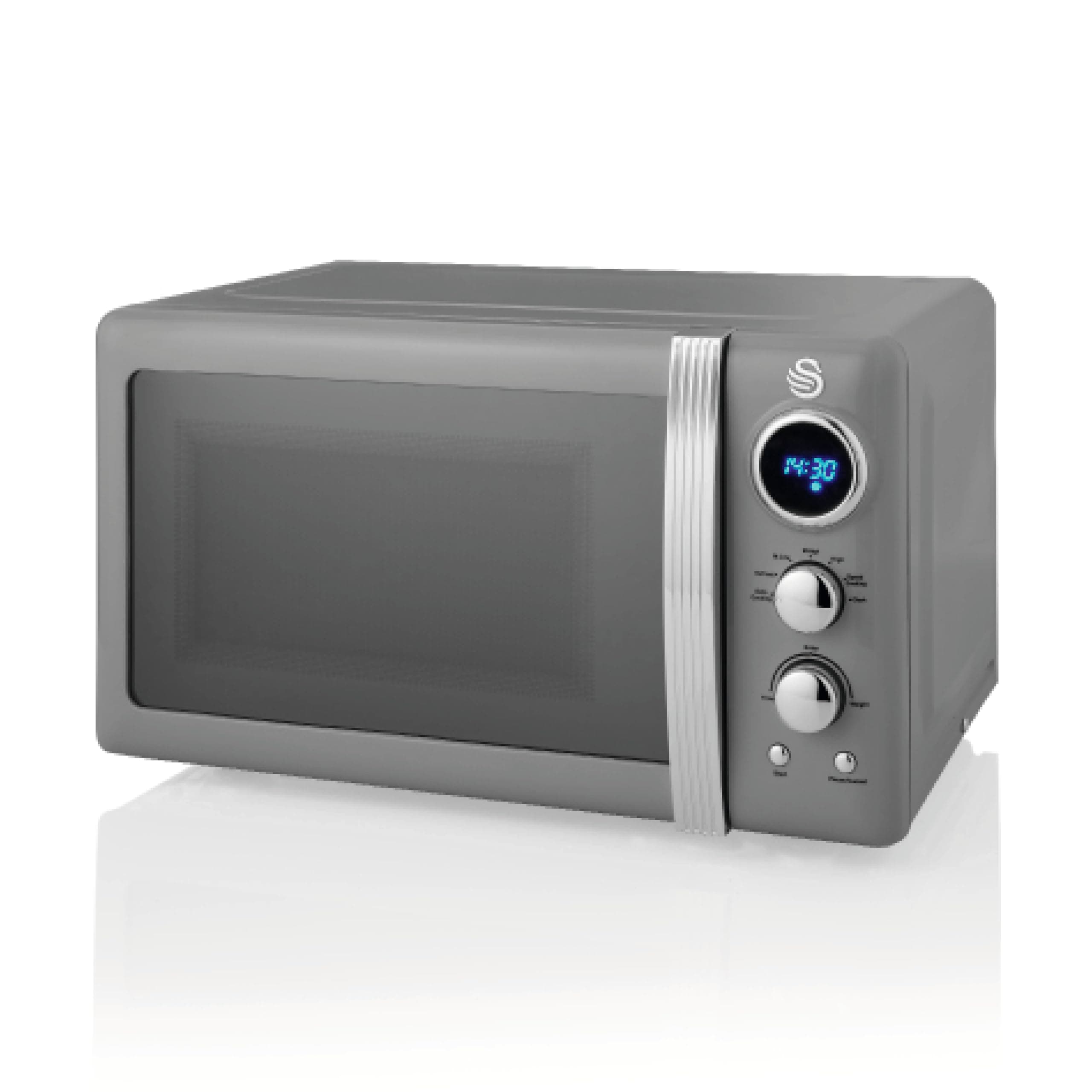 Swan SM22030LGRN Retro LED Digital Microwave with Glass Turntable, 5 Power levels & Defrost Setting, 20L, 800W, Grey