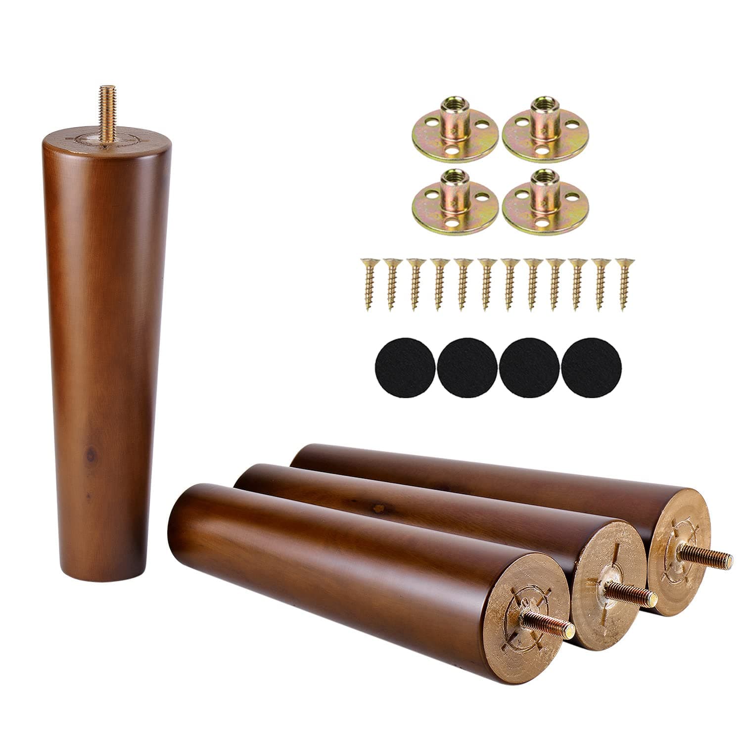 Wood Sofa Legs 8 Inch Set of 4 Cabinet Chair Mid Century Modern Replacement Furniture Feet Set of 4 Screw in Predrilled M8 Bolt