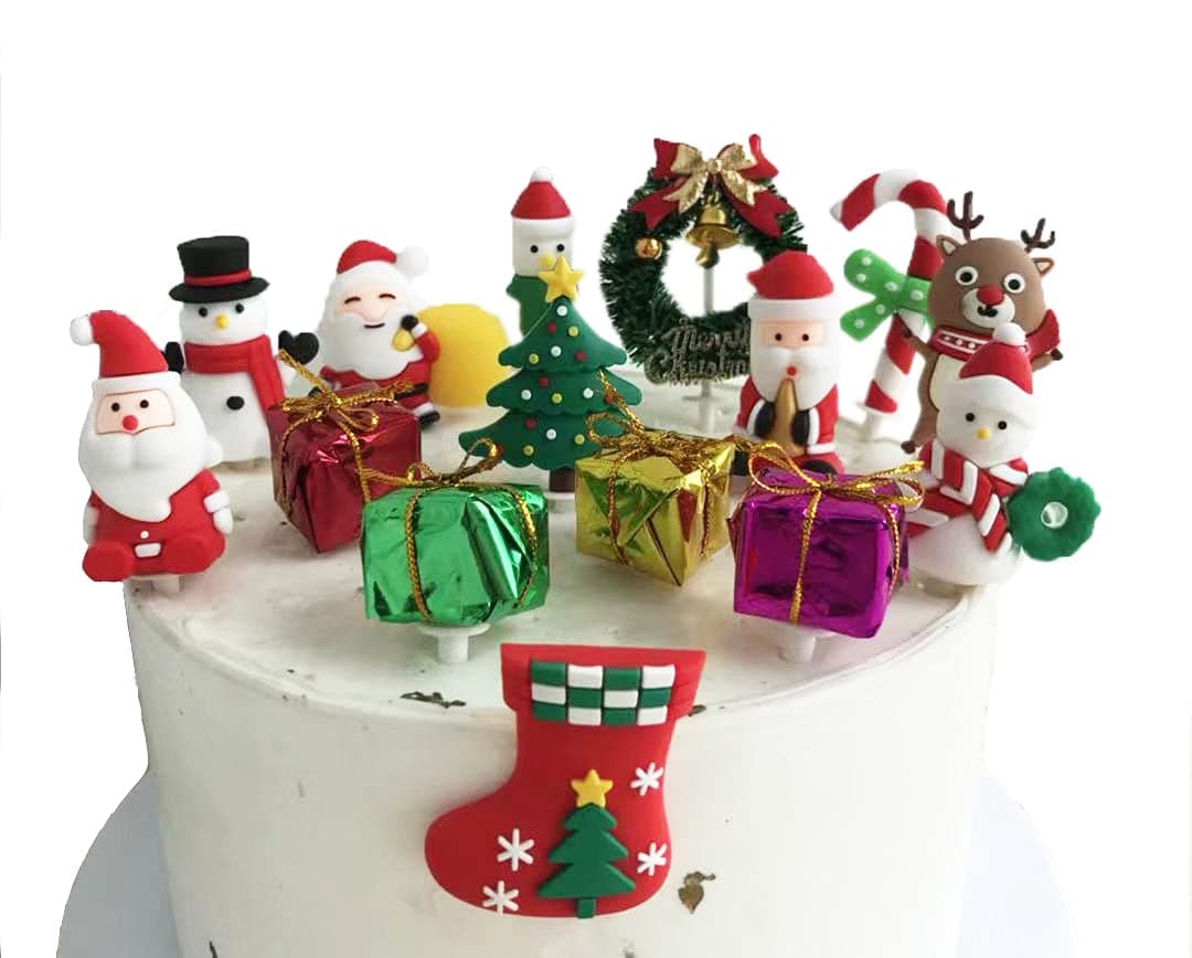 Happy Everyday Christmas Cupcake Toppers Cake Decoration Santa Claus Tree Snowman Sock Candy Theme Party Cake Toppers Picks Christmas Decoration Supplies (0085)