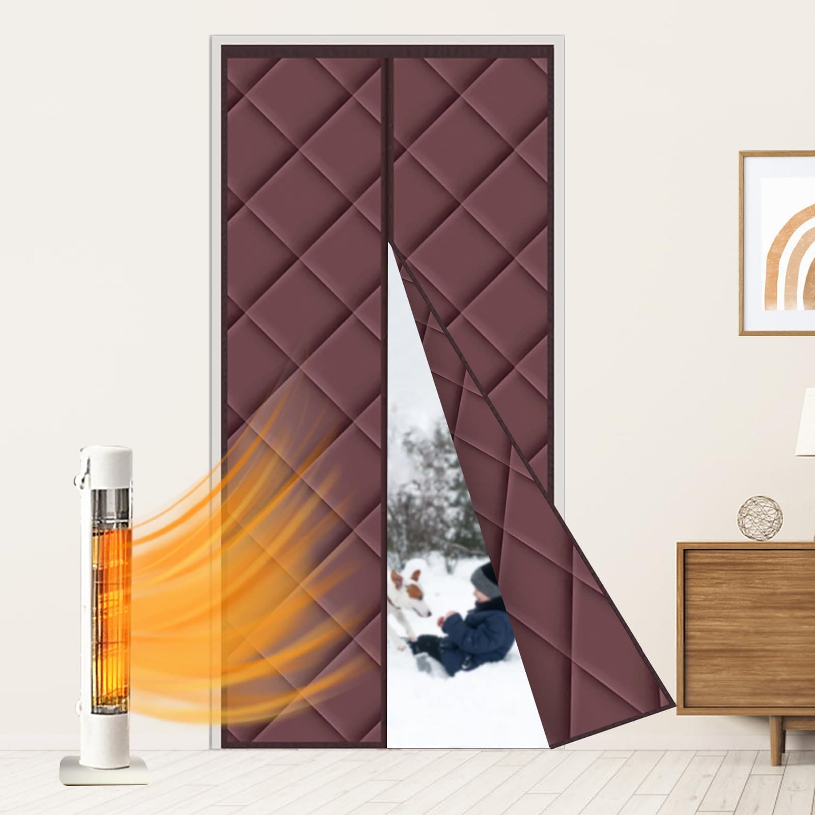 Liveinu Magnetic Thermal Insulated Door Curtain Storm Wind Fleece Insulation Curtian Magnetic Screen Door with Thermal Weatherproof Anti Energy Loss Reduce Noise 37"x78" Inch Coffee