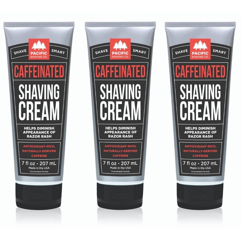 Caffeinated Shaving Cream - Shea Butter + Spearmint Antioxidant Shaving Cream with Caffeine - Clean Formula for a Hydrating + Irritation-Free Shave (7 Oz, 3 Pack)