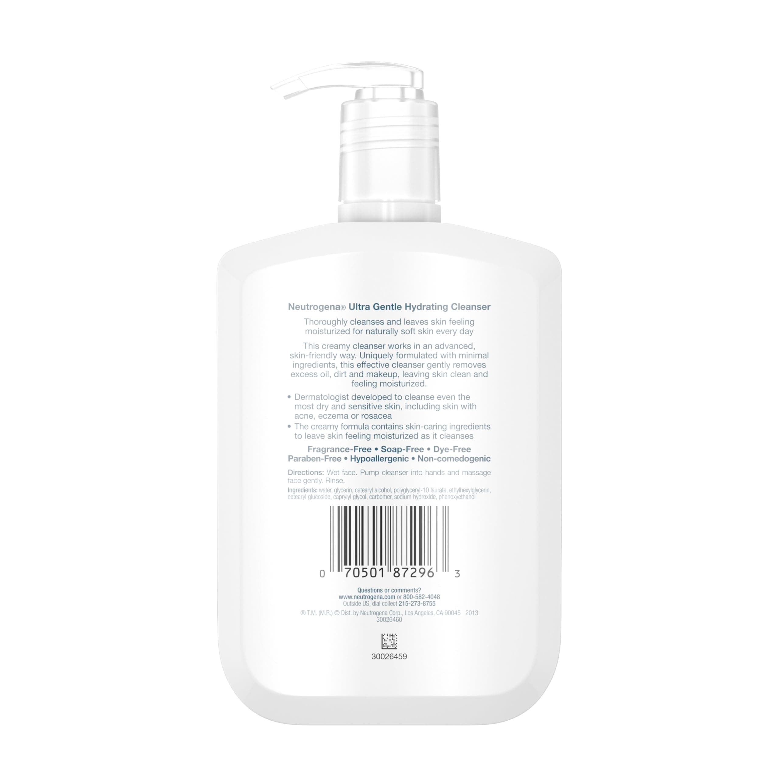 Neutrogena Ultra Gentle Hydrating Daily Facial Cleanser for Sensitive Skin, Oil Free, Soap Free, Hypoallergenic & Non-Comedones Creamy Face Wash, 12 Florida, Oz