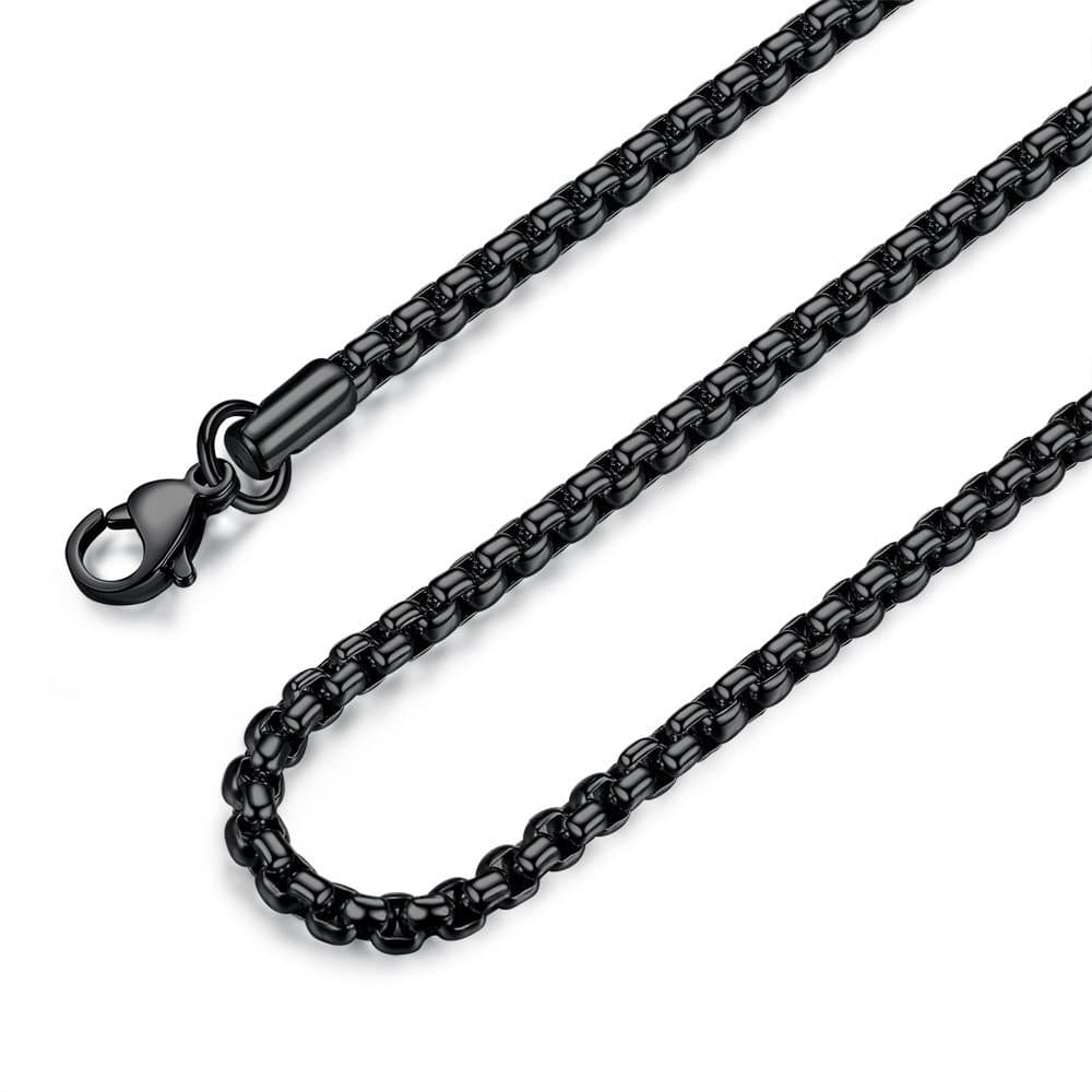 Mens Womens Stainless Steel Black Rolo Cable Chain Necklace, Wide 2/3/4/5mm