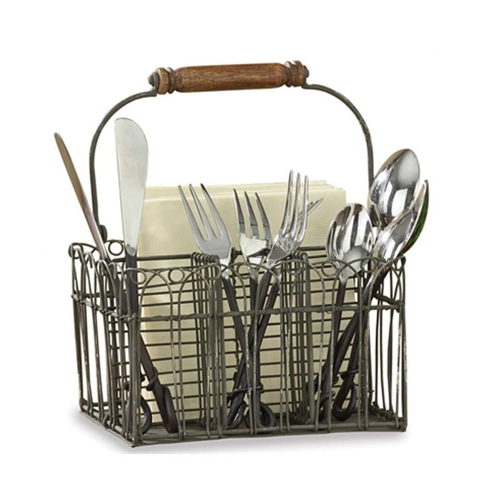 Vintage Wire Flatware and Napkin Caddy,Grey