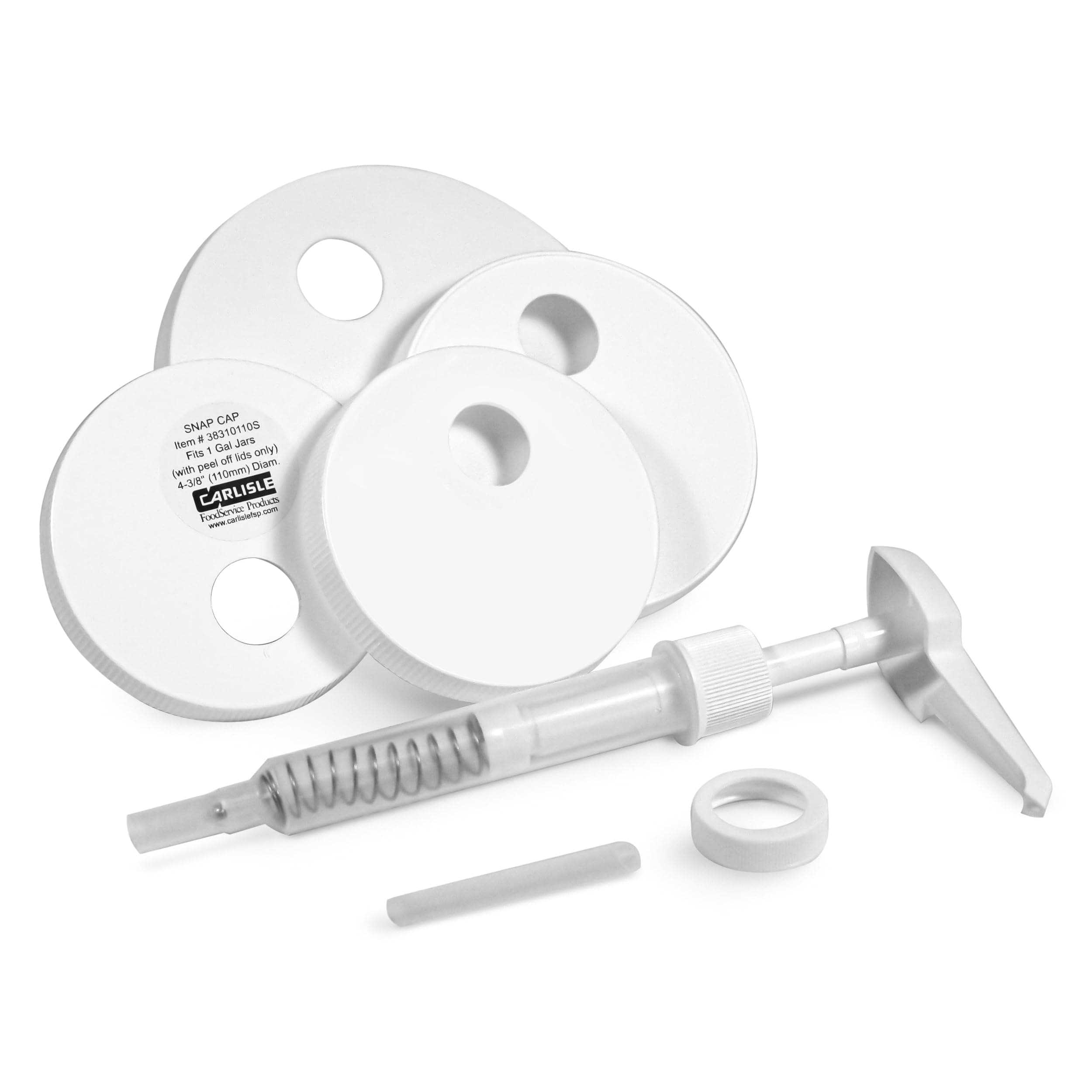 Carlisle FoodService Products Universal Condiment Pump/Dispenser Kit with 5 Lids, White