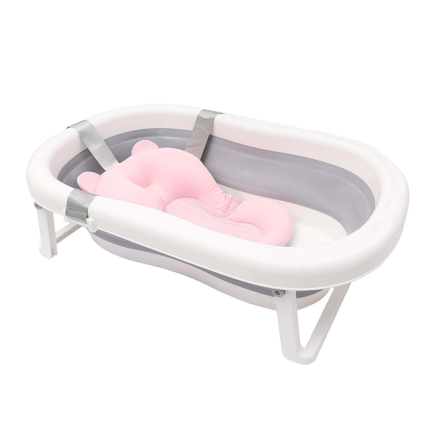 Collapsible Bath Tub with Non-Slip Mat for Bathing Shower Basin (Pink)