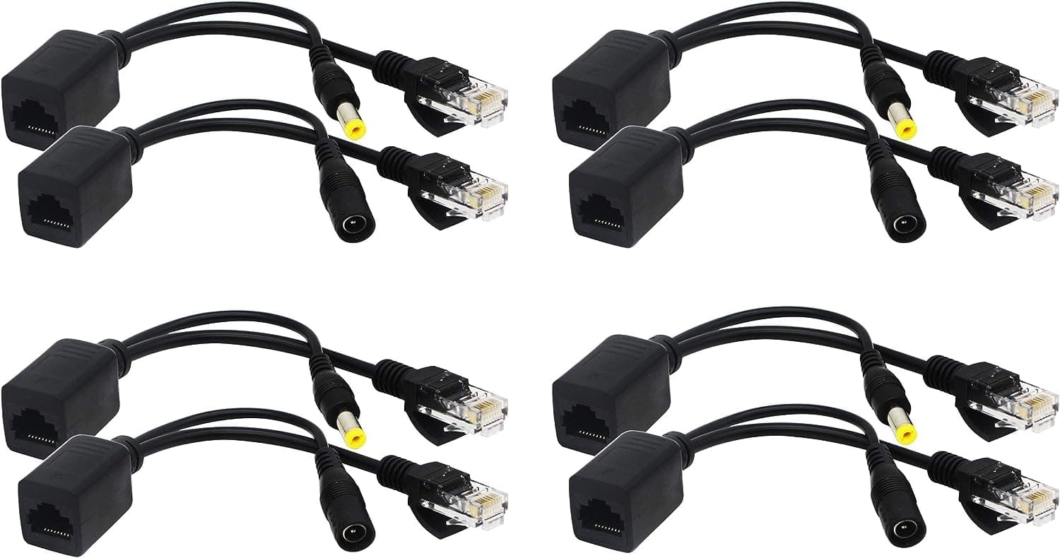 zdyCGTime Passive PoE Injector and PoE Splitter Kit with RJ45 Ethernet and Power via DC 5.5x2.1 mm F/M Adaptor Connector(Black 4 Pairs