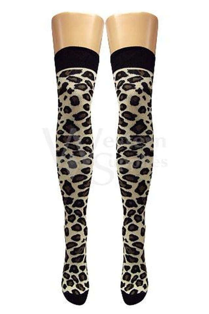 Ladies/Womens Leopard Over Knee Socks (Natural)