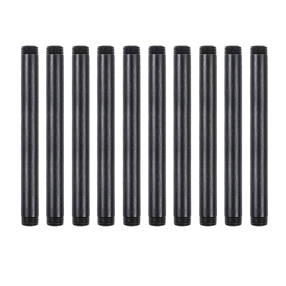 10 Pack 1/2 Inches x 8 Inches Black Malleable Steel Nipples Fitting, DIY Steampunk Industrial Vintage Style.
