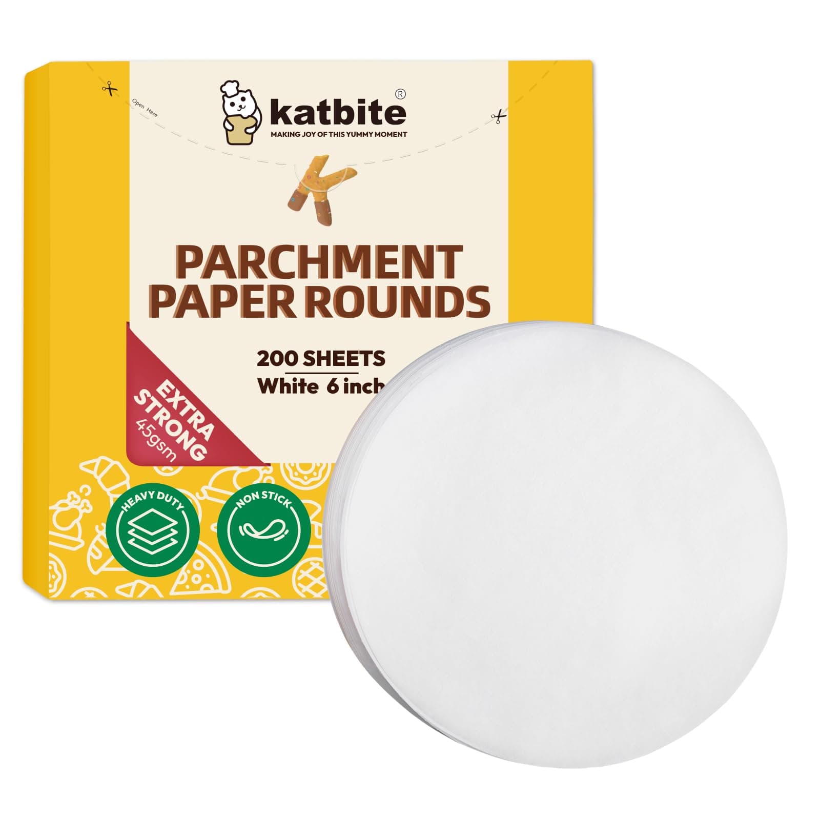 Katbite 6 Inch 200Pcs Parchment Paper Rounds, Round Baking Sheets Paper, Uses for Cake Baking, Patty Separating, Tortilla Wrapping