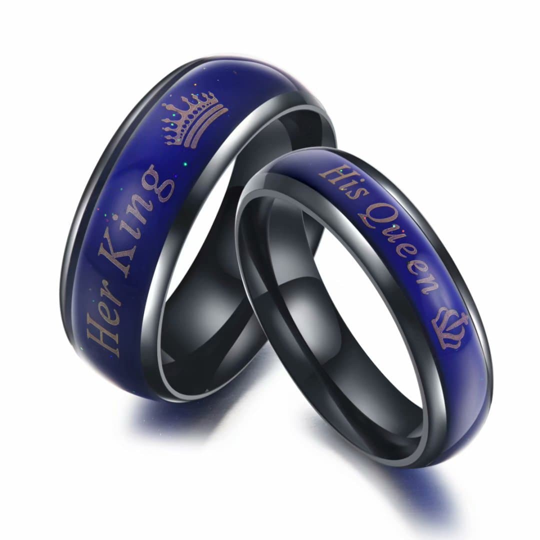 KaiYuFa Amazing Her King His Queen Titanium Stainless Steel Moods Color-Changing Engagement Wedding Band Anniversary Couple Promise Ring Gifts Men Size 10 US