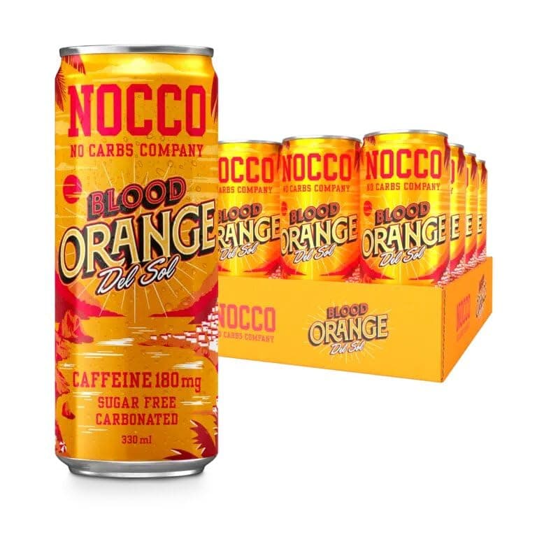 NOCCO BCAA DRINK | Blood Orange Del Sol 330 ml | BCAA | 105 mg Caffeine | Energy Drink | Buxtrade | Various Quantities (6 Cans)