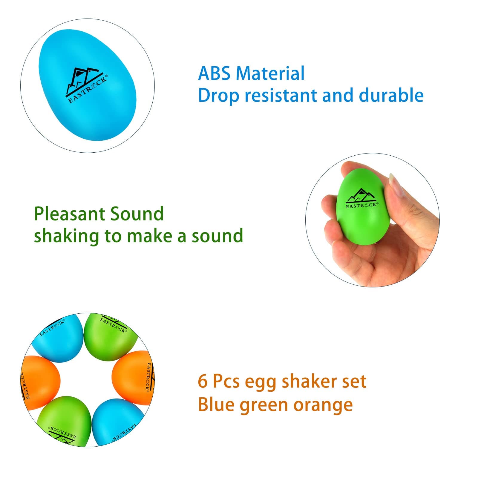 – EastRock Professional Maracas 6-Pack Plastic Egg Shakers - Precision Hand Percussion for Musicians, Rhythm Training, Band Practice (Blue, Orange, Green)