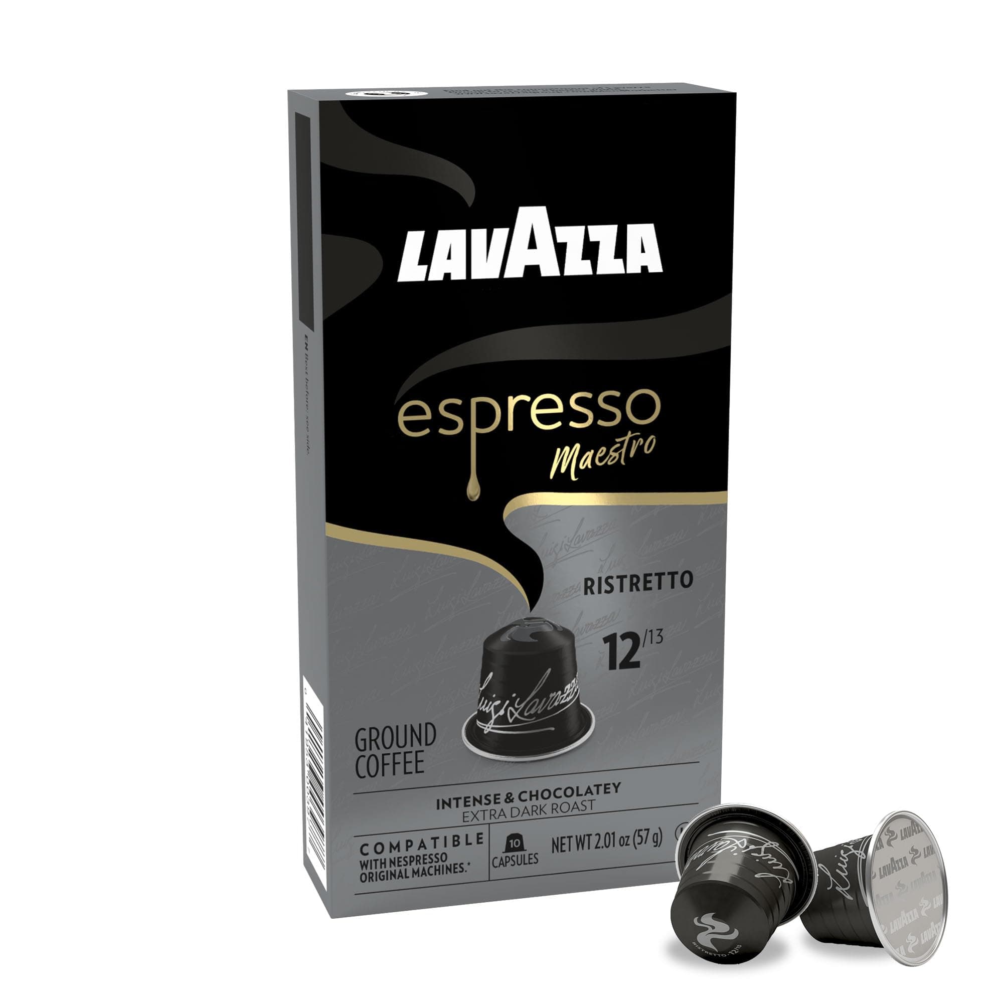 Lavazza Espresso Ristretto Dark Roast Arabica & Robusta Aluminium Capsules Compatible with Nespresso Original Machines (Pack of 60) Value Pack, Intense and Full Bodied, Dark Crema, Intensity 12