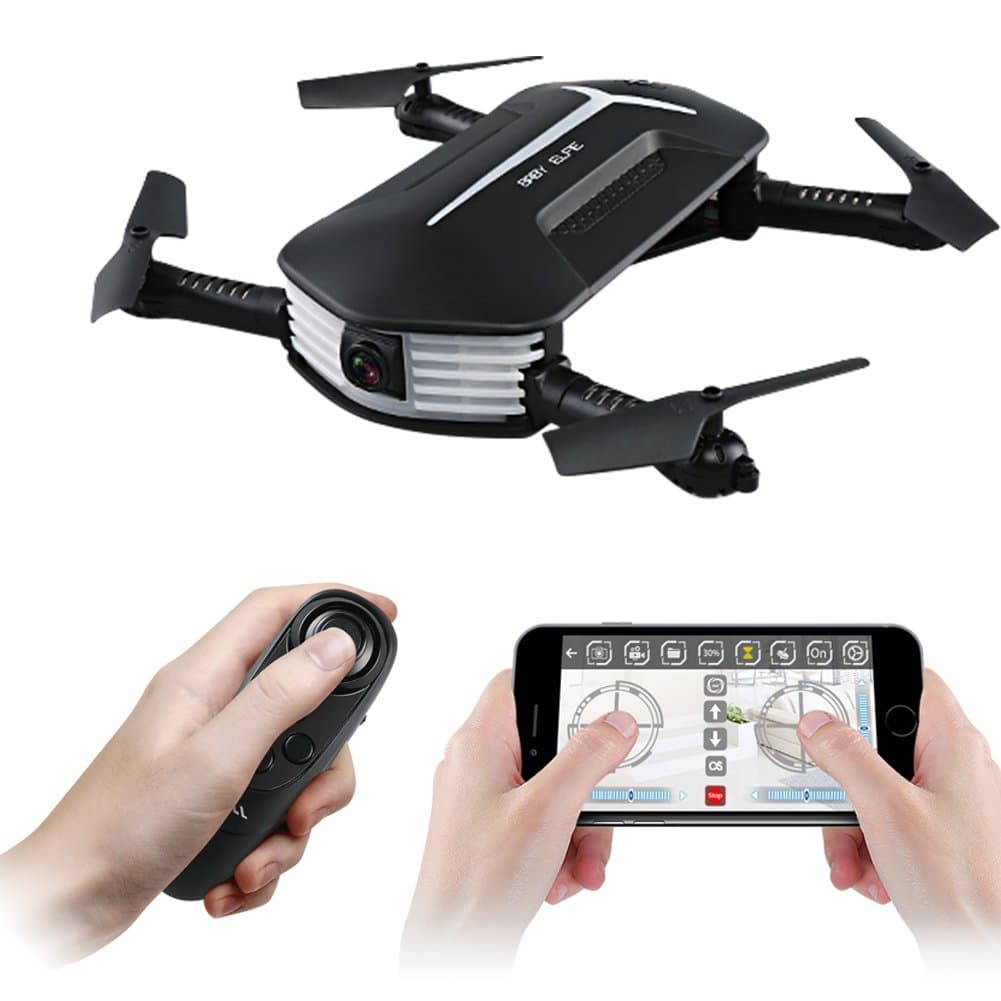 JJRC H37 Baby ELFIE Foldable Drone Mini, Selfie Drone with Camera Live Transmission WIFI FPV Mobile Phone app Control G-sensor Control, Automatic Hover 3D Flip Sunt Headless Mode, Suitable for all Level Pilots, 720P HD Camera with Auto Beautify Mode, 1 Battery, Black