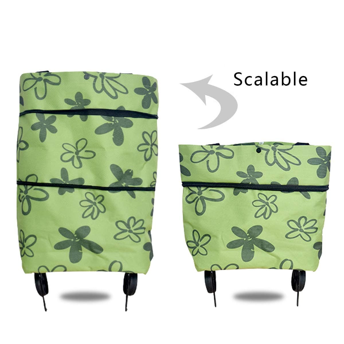 Foldable Shopping Bag With Wheels, Folding Shopping Bags, Reusable Supermarket Shopping Bags With Wheels Foldable Trolley Bag Shopping Cart (Green)