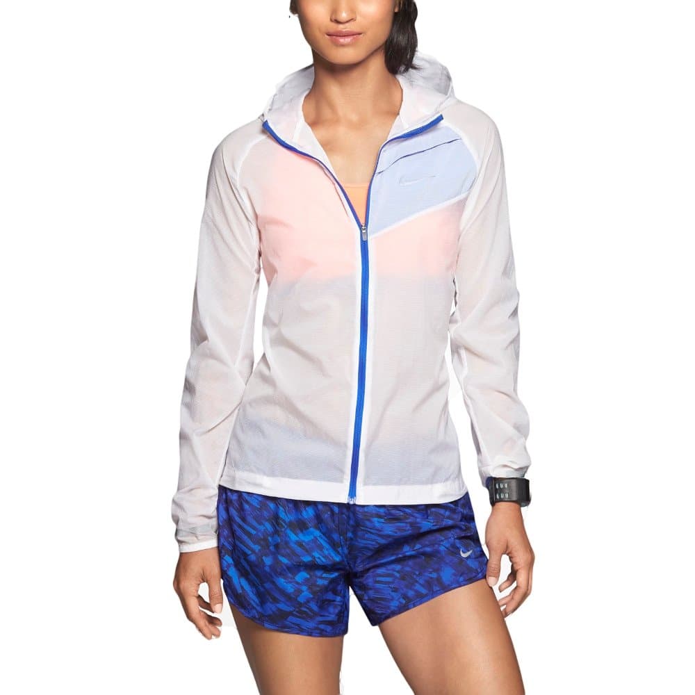 Nike Women's Impossibly Light Running Jacket, White/Hyper Cobalt (Large)