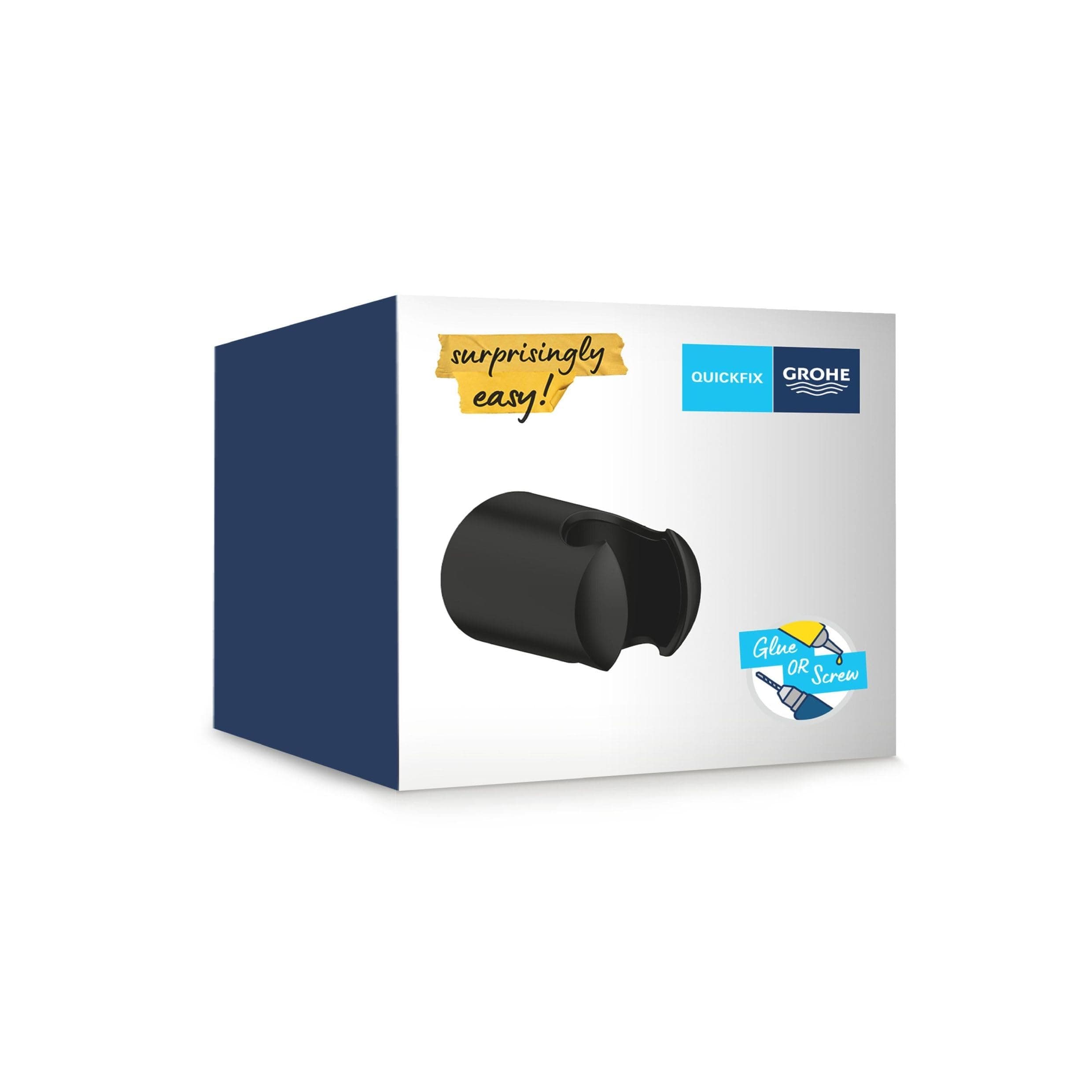 Vitalio Universal QuickFix wall holder for hand showers | Non-adjustable | Matt black | Easy to fit | 279582430